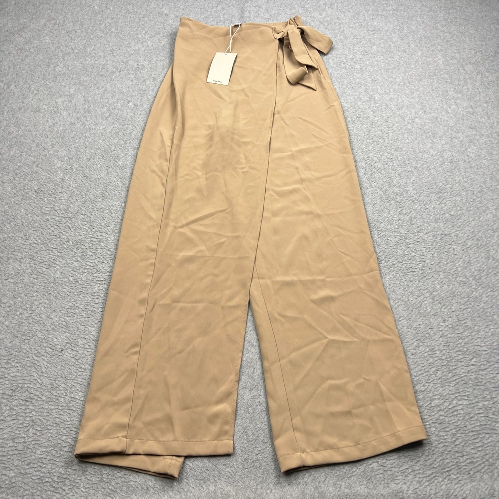 NEW Halara Wide Leg Work Pants Womens XS Tan Flex Wrap Tie Waist High Rise Loose